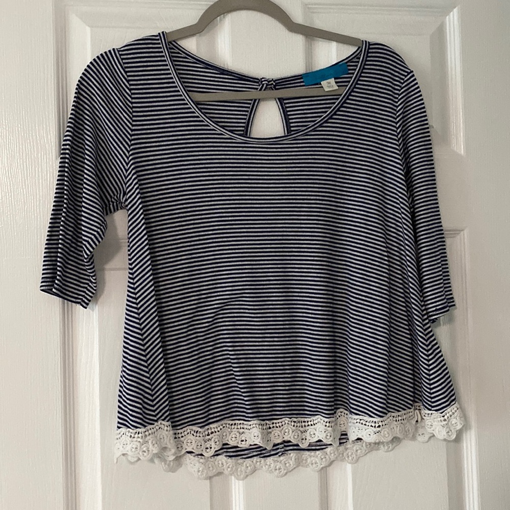 Striped top with lace detail